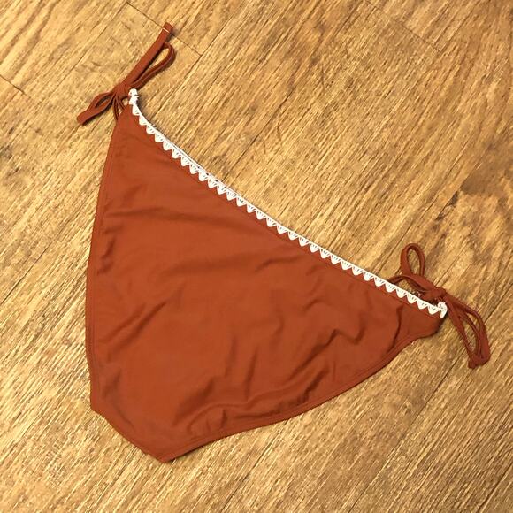 Shade & Shore Brown with Cream Triangle Trim Side Tie Bikini Bottom Size XL - Picture 4 of 5